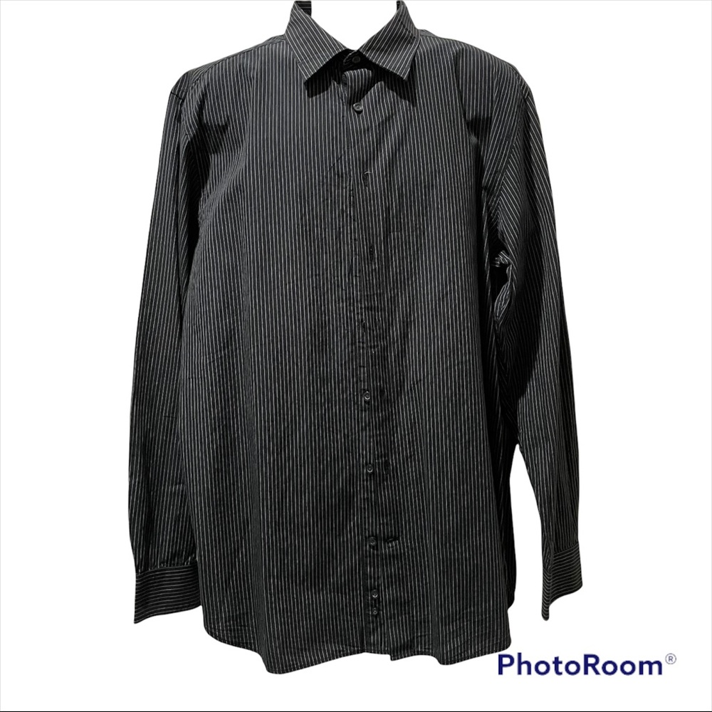 Old Navy NWT Men Button Down Long Sleeve Dress Shirt XL Black Pinstripes